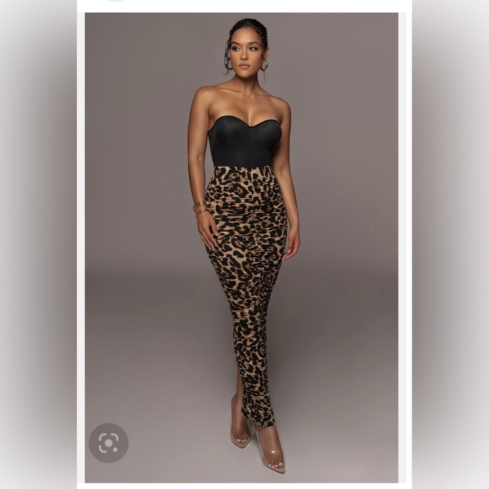 JLUXLABEL Leopard Karmen Ruched Skirt Size Medium Black Tan Skirt Only